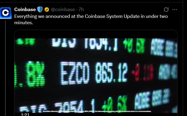 Coinbase latest update today