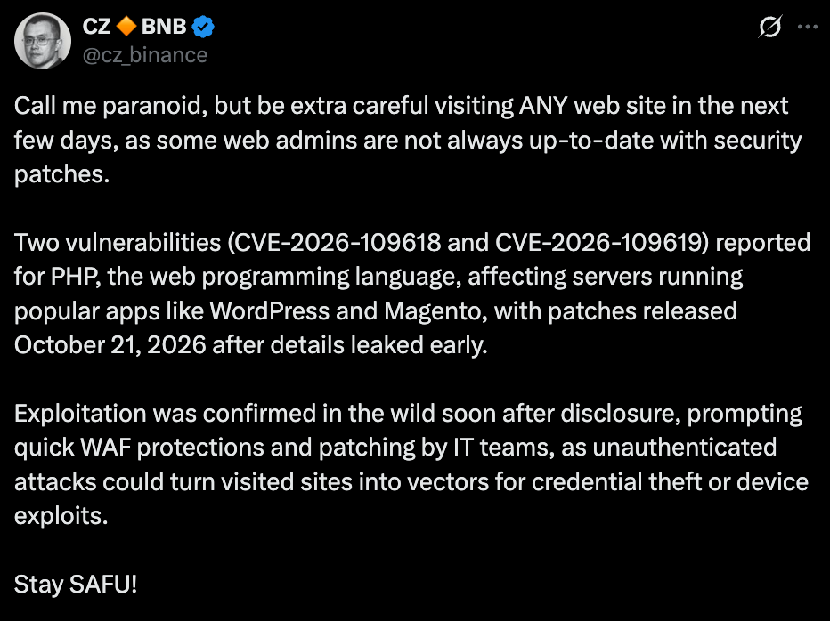 CZ Binance Founder official tweet