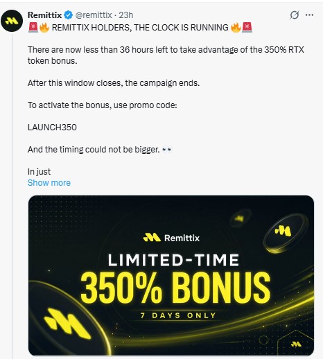 Remittix 350% RTX Bonus Remittix 350% RTX Bonus