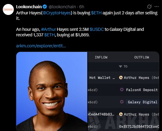 Arthur Hayes buy 1337 Ethereum