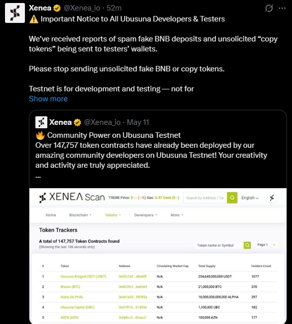 Fake Tokens Are Flooding the Xenea Testnet Fake Tokens Are Flooding the Xenea Testnet