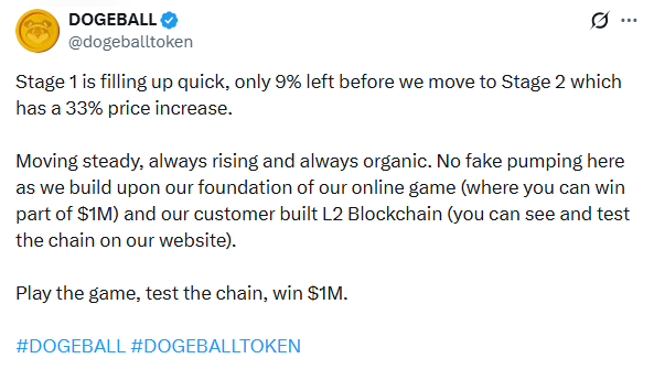 Dogeball presale update on X
