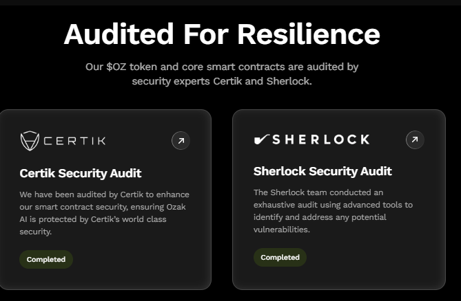 Ozak AI CertiK and Sherlock security audit for OZ token smart contracts