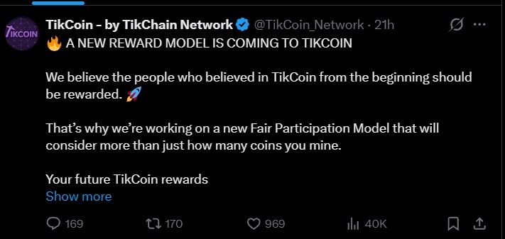 TikCoin Network News: New Fair Participation Reward Model Announced