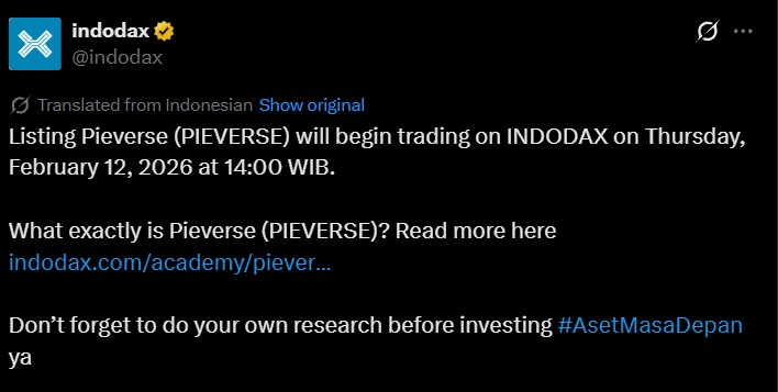 Pieverse token listing on indodax