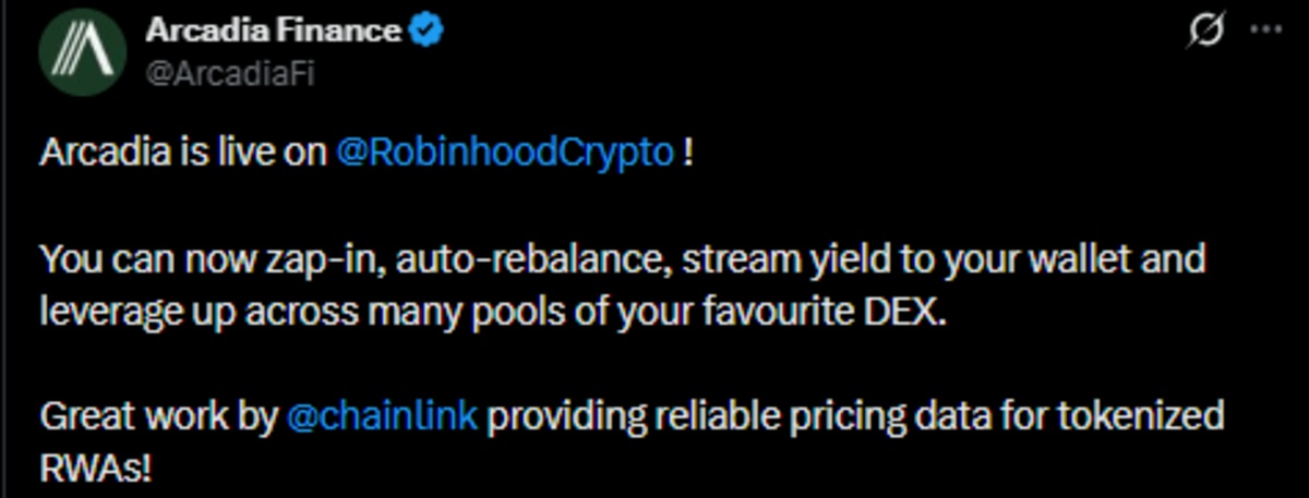 Arcadia Finance official X post showing details Arcadia Finance official X post showing details