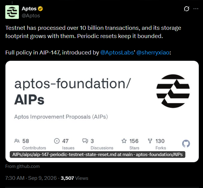 AIP-147 Sets the New Aptos Testnet Reset Policy