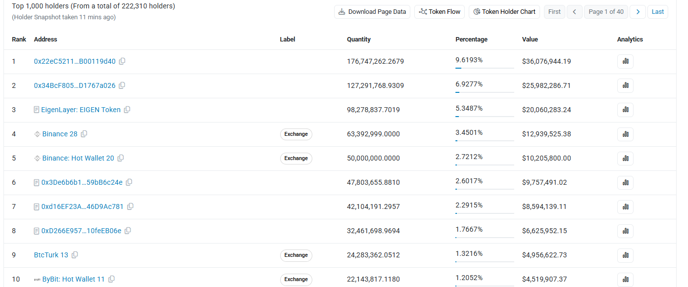 Top 10 holders eigen layer
