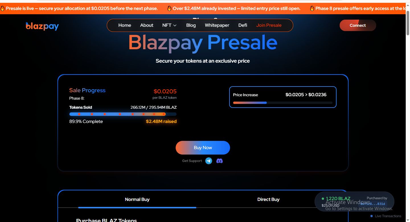 Blazpay presale phase 8 price 0.0205 raised 2.48 million crypto price prediction