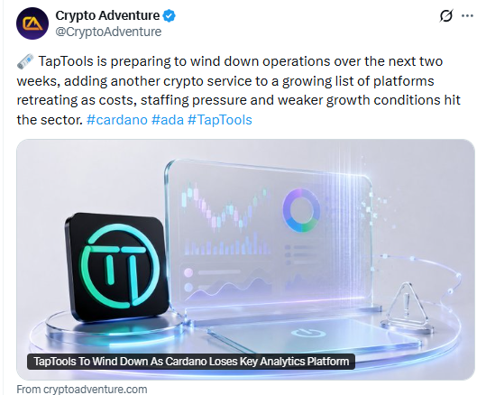 taptools is preparing to wind down