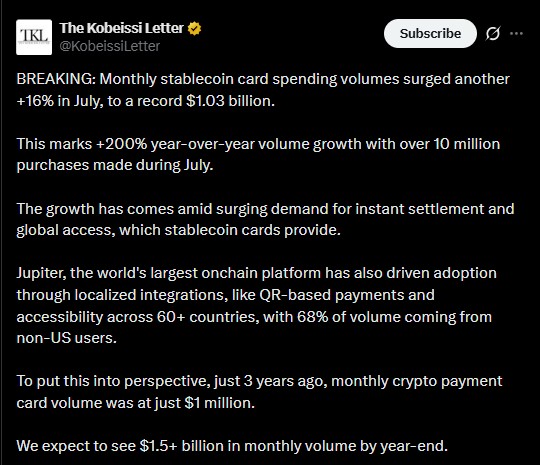 Stablecoin News: Card Spending Reaches a New Monthly Stablecoin News: Card Spending Reaches a New Monthly