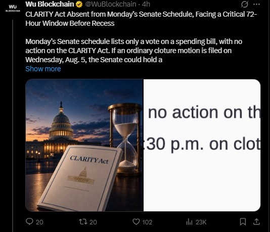 Monday Senate schedule listed