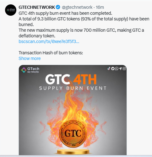  GTech Network 4th GTC burn showing 9.3B burned