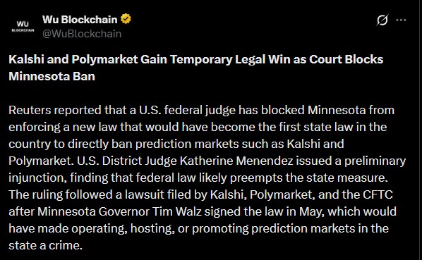 Prediction Market News: Minnesota Ban Blocked by Court 