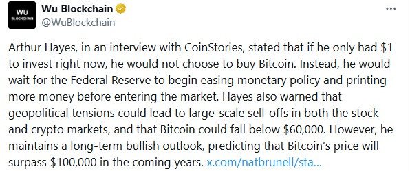 Arthur Hayes Bitcoin Prediction