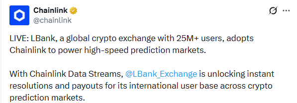 Chainlink news showing LBank Data Streams 