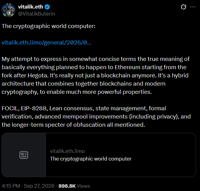 Vitalik Buterin Ethereum Roadmap 2030: "Cryptographic World Computer" Vitalik Buterin Ethereum Roadmap 2030: "Cryptographic World Computer"