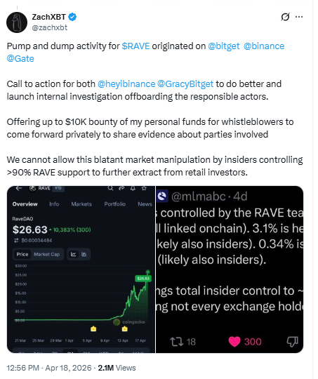 ZachXBT exposing RAVE pump and dump activity