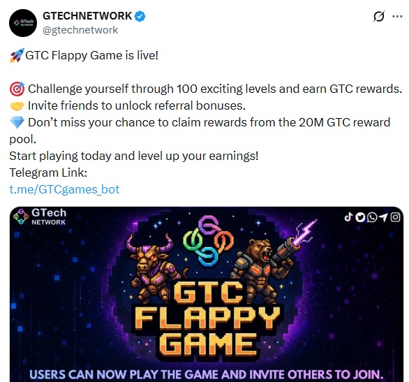 GTech Network GTC Flappy Game live Telegram