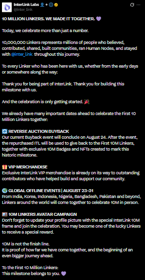 Interlink Official Tweet