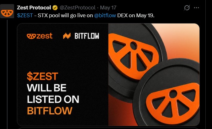 Zest Token Listing on Bitflow