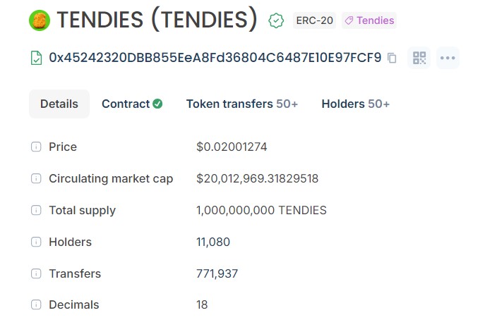 TENDIES Tokenomics Snapshot