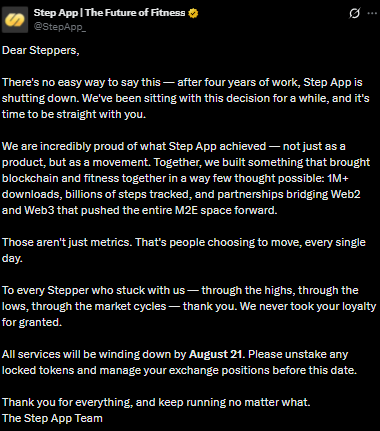 Step App Shutdown tweet