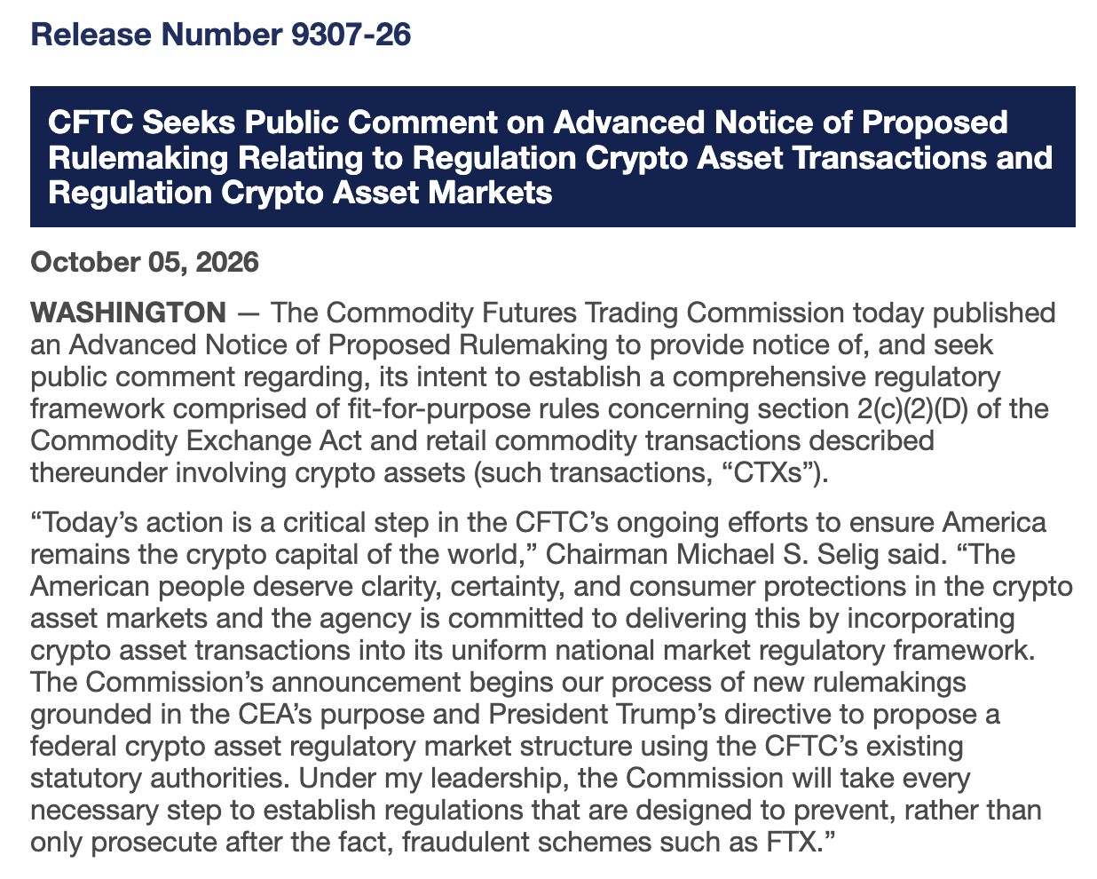 CFTC Official Press Release