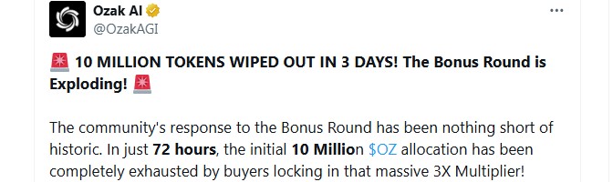 Ozak AI bonus phase sold out