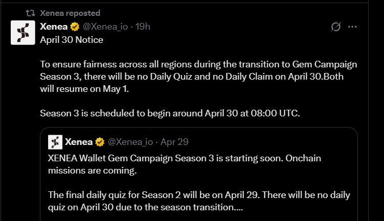 ubusuna testnet Xenea update April 30