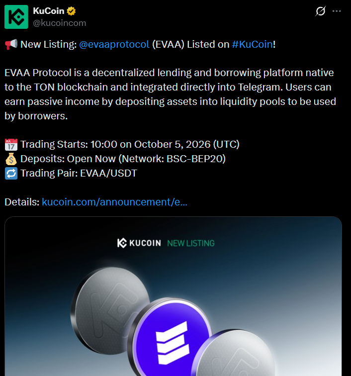 Kucoin EVAA Protocol Listing Today Kucoin EVAA Protocol Listing Today