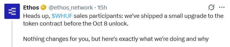 Ethos Network token unlock Ethos Network token unlock