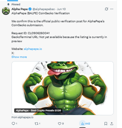 AlphaPepe Coingecko verified
