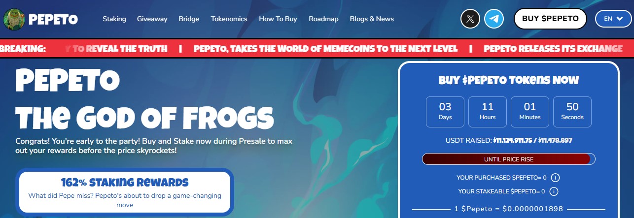 Pepeto presale dashboard