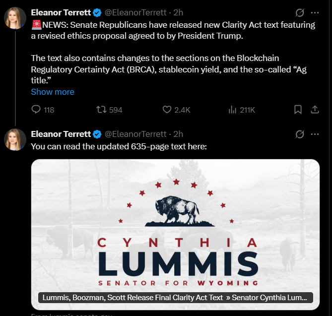 CLARITY Act News Today: Senate Republicans Release Final Offer Before Vote CLARITY Act News Today: Senate Republicans Release Final Offer Before Vote