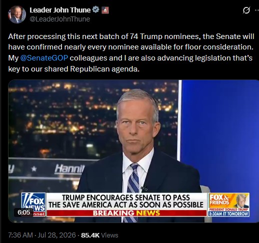 Senate Majority Leader John Thune pushed the Clarity Act