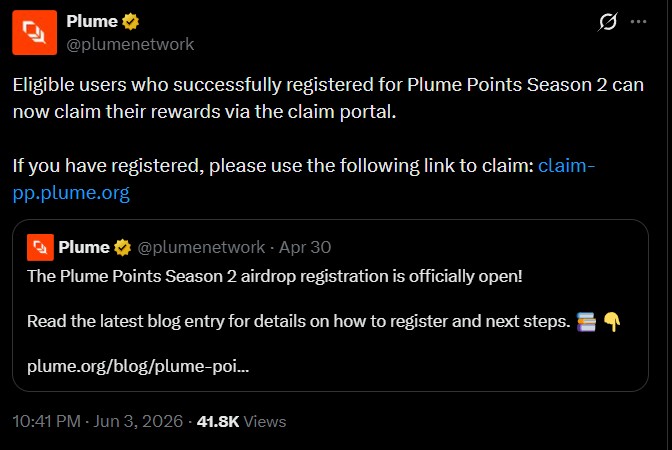 Plume Airdrop Season 2 Allocation