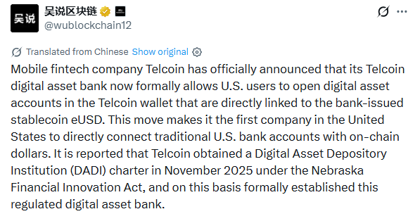Telcoin Digital Asset Bank eUSD stablecoin US bank account launch 
