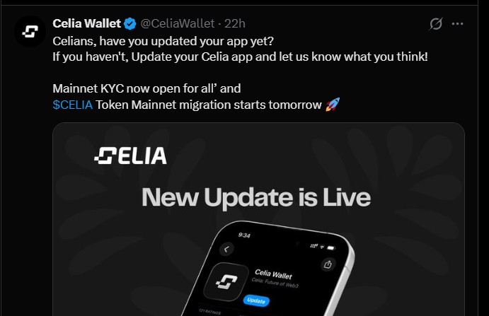 Celia Wallet App Update Live
