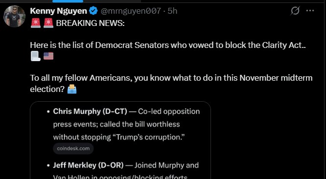CLARITY Act Democrat Senators List CLARITY Act Democrat Senators List