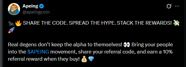 Apeing official X post Apeing official X post