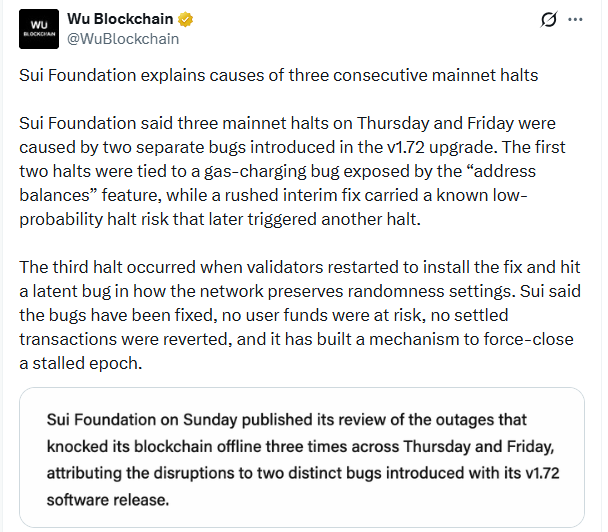 Sui foundation explains reason on X