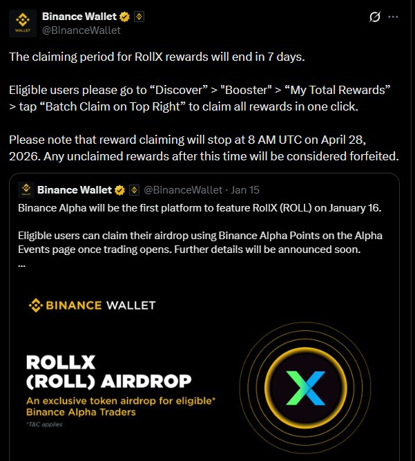 Binance RollX Airdrop Alert Matters