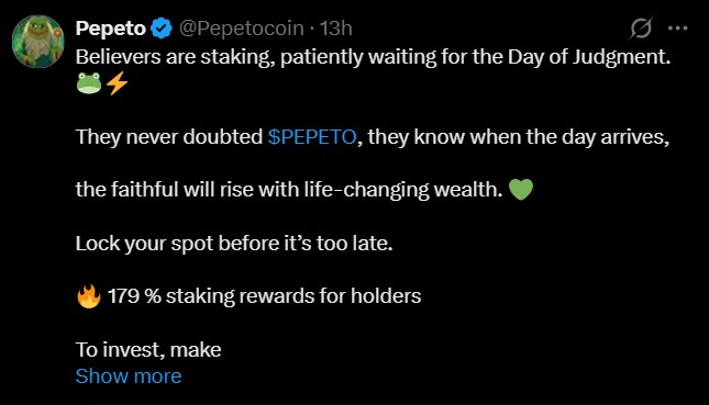 Pepeto staking rewards