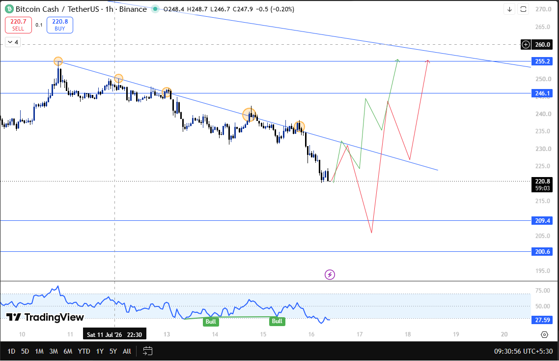 bitcoin cash 1h chart analysis