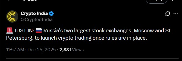 Russia Stock Exchanges To Begin Crypto Trading