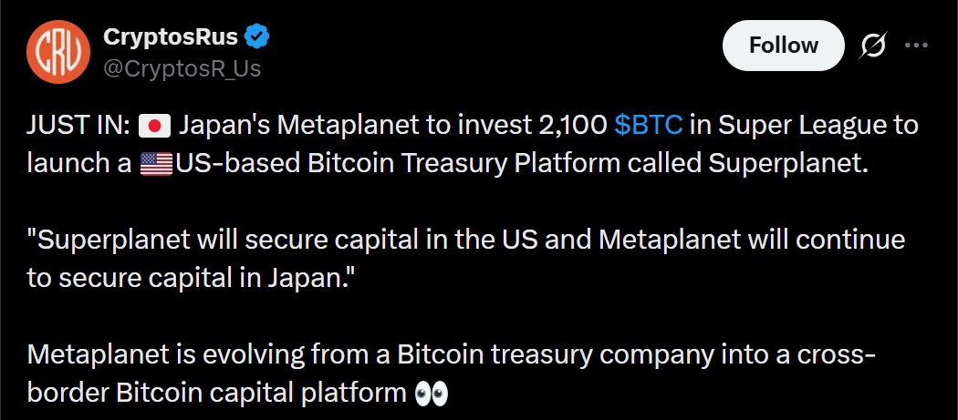 Metaplanet Bitcoin Treasury News