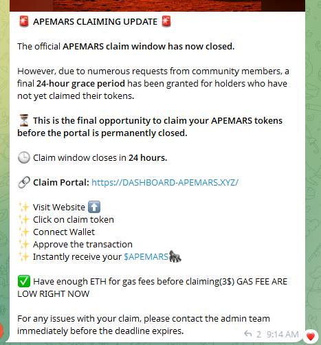 apemars telegram message