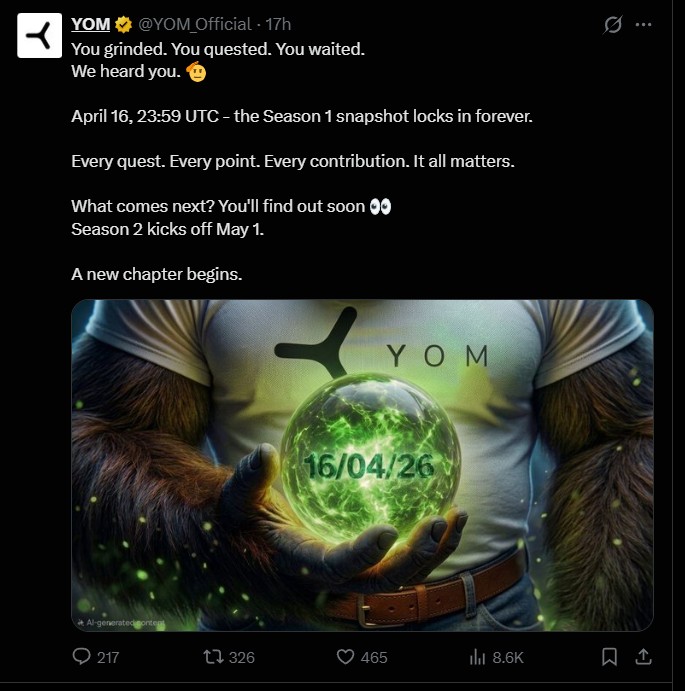 YOM Token Launch and Season 1 Snapshot YOM Token Launch and Season 1 Snapshot