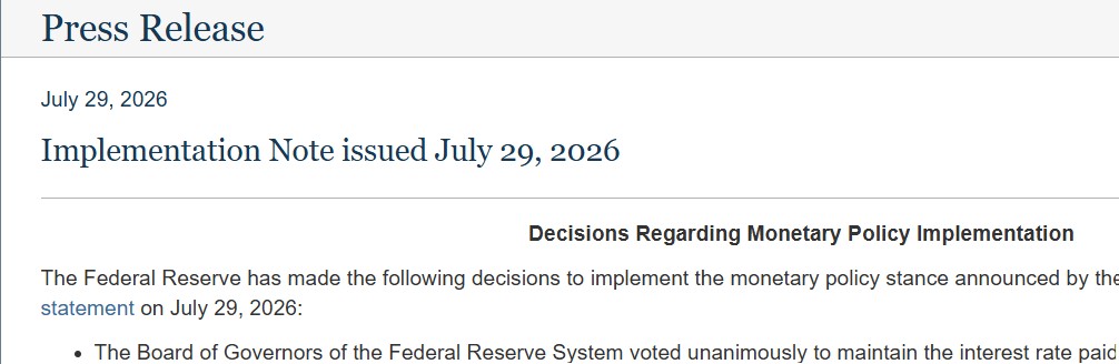Fed Meeting July 2026: Implementattion Note